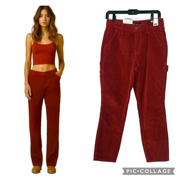 Judy Blue Pants - Judy Blue Orange Rust Slim Fit High Waist Stretch Corduroy Carpenter Jeans